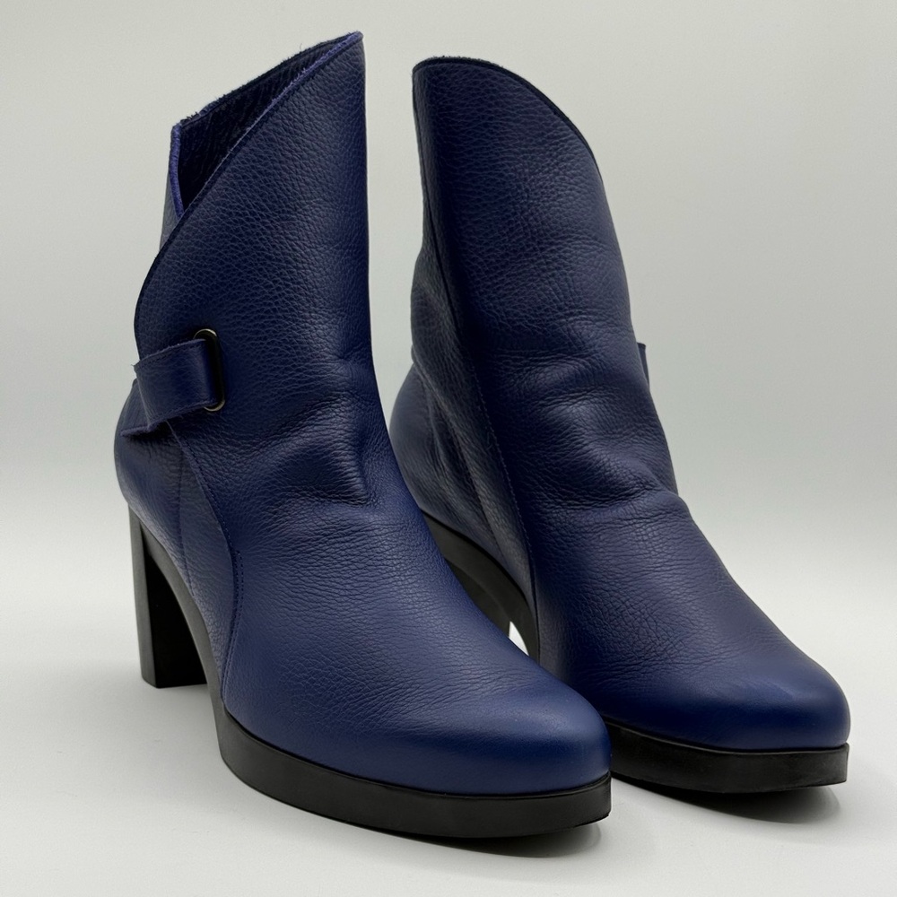 Arche Paris Royal Blue Leather Block Heel Ankle Boots Size 38/US 7 - Picture 3 of 16